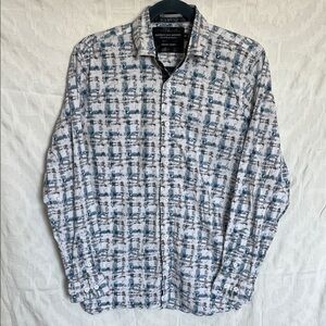 American Breed Blue & Gray Plaid Button-Down Smart Shirt, Size M